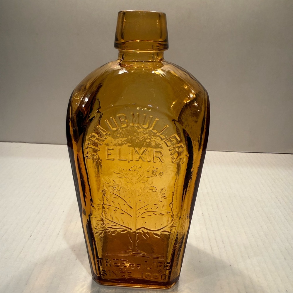 8.5" Amber Straubmullers Elixer Tree of Life Glass Bottle